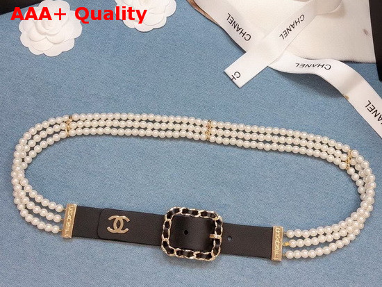 Chanel Belt Calfskin Glass Pearls and Gold Tone Metal Black AA6898 Replica