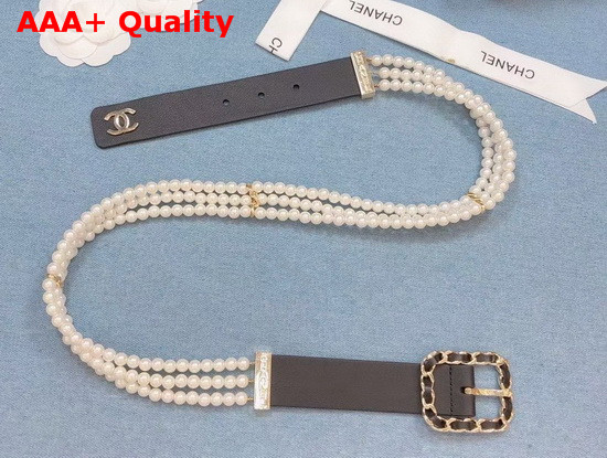 Chanel Belt Calfskin Glass Pearls and Gold Tone Metal Black AA6898 Replica