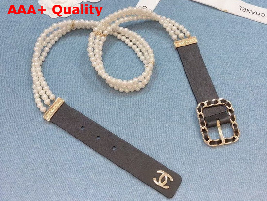 Chanel Belt Calfskin Glass Pearls and Gold Tone Metal Black AA6898 Replica