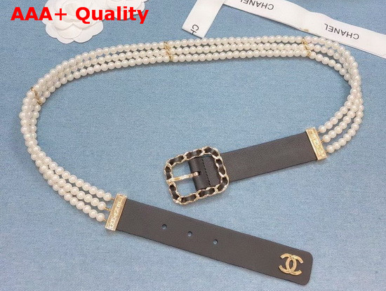 Chanel Belt Calfskin Glass Pearls and Gold Tone Metal Black AA6898 Replica