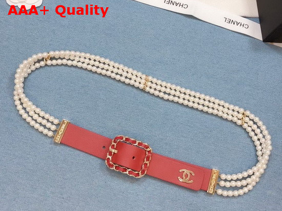 Chanel Belt Calfskin Glass Pearls and Gold Tone Metal Pink AA6898 Replica