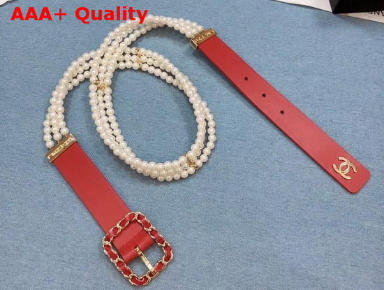 Chanel Belt Calfskin Glass Pearls and Gold Tone Metal Pink AA6898 Replica