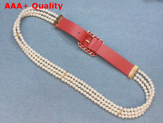 Chanel Belt Calfskin Glass Pearls and Gold Tone Metal Pink AA6898 Replica