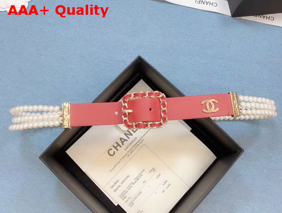 Chanel Belt Calfskin Glass Pearls and Gold Tone Metal Pink AA6898 Replica