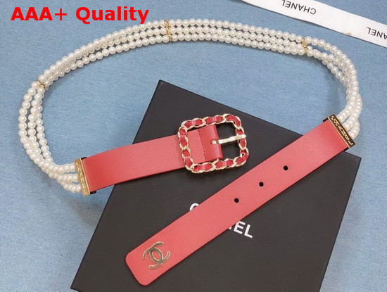 Chanel Belt Calfskin Glass Pearls and Gold Tone Metal Pink AA6898 Replica