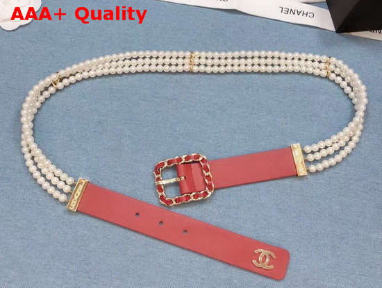 Chanel Belt Calfskin Glass Pearls and Gold Tone Metal Pink AA6898 Replica