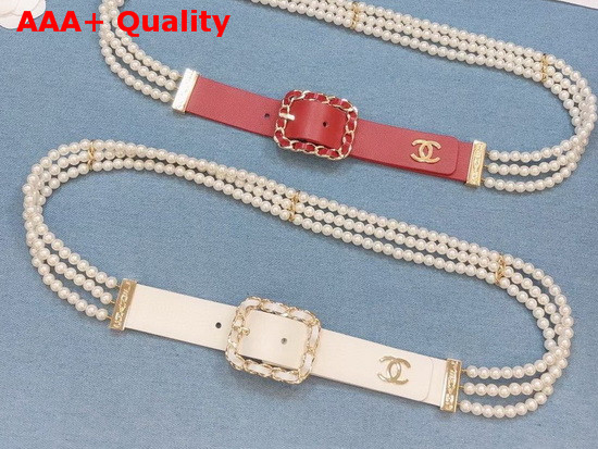 Chanel Belt Calfskin Glass Pearls and Gold Tone Metal White AA6898 Replica