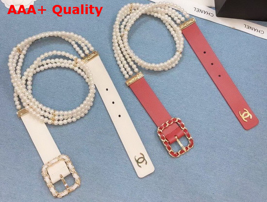 Chanel Belt Calfskin Glass Pearls and Gold Tone Metal White AA6898 Replica