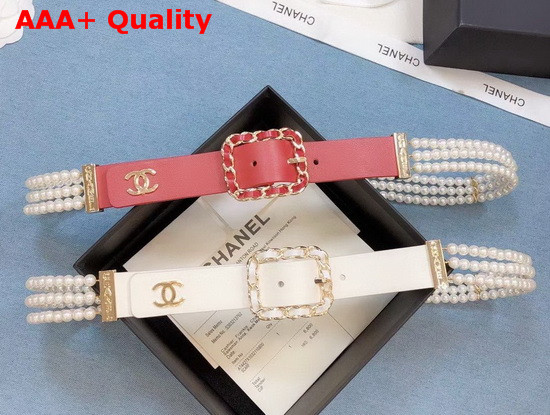 Chanel Belt Calfskin Glass Pearls and Gold Tone Metal White AA6898 Replica