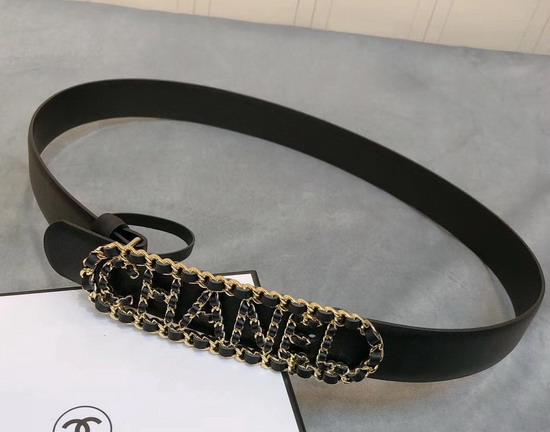 Chanel Belt Calfskin Gold Tone Metal and Lambskin Black AA6600