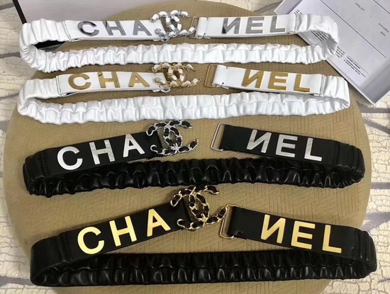 Chanel Belt Decorated with Metal Chanel Character Black Lambskin