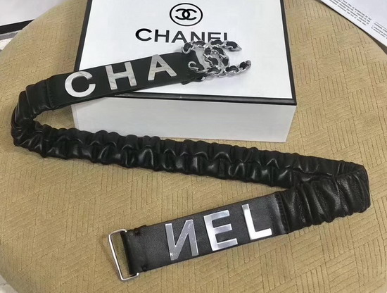 Chanel Belt Decorated with Metal Chanel Character Black Lambskin