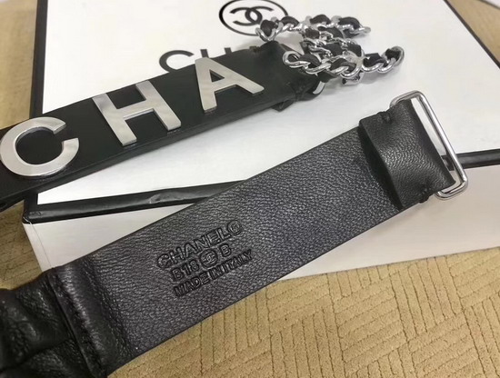 Chanel Belt Decorated with Metal Chanel Character Black Lambskin