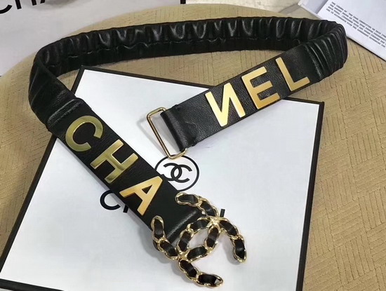 Chanel Belt Decorated with Metal Chanel Character Black Lambskin