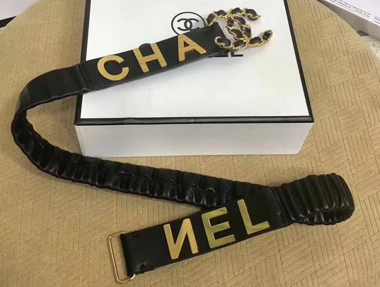 Chanel Belt Decorated with Metal Chanel Character Black Lambskin