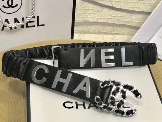 Chanel Belt Decorated with Metal Chanel Character Black Lambskin