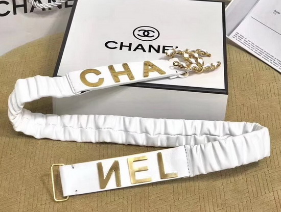 Chanel Belt Decorated with Metal Chanel Character White Lambskin