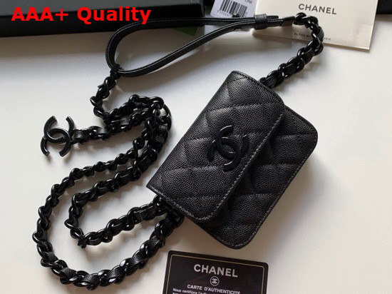 Chanel Belt Flap Card Holder Grained Calfskin Lacquered Metal Black AP1955 Replica