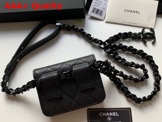 Chanel Belt Flap Card Holder Grained Calfskin Lacquered Metal Black AP1955 Replica