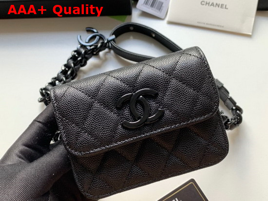 Chanel Belt Flap Card Holder Grained Calfskin Lacquered Metal Black AP1955 Replica