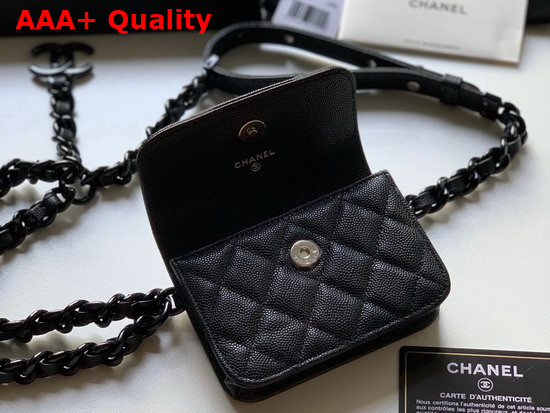 Chanel Belt Flap Card Holder Grained Calfskin Lacquered Metal Black AP1955 Replica