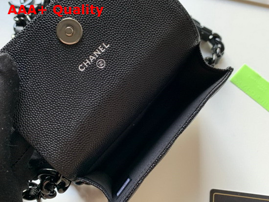 Chanel Belt Flap Card Holder Grained Calfskin Lacquered Metal Black AP1955 Replica