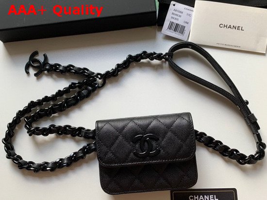 Chanel Belt Flap Card Holder Grained Calfskin Lacquered Metal Black AP1955 Replica