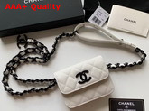 Chanel Belt Flap Card Holder Grained Calfskin Lacquered Metal White AP1955 Replica