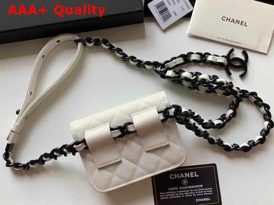 Chanel Belt Flap Card Holder Grained Calfskin Lacquered Metal White AP1955 Replica