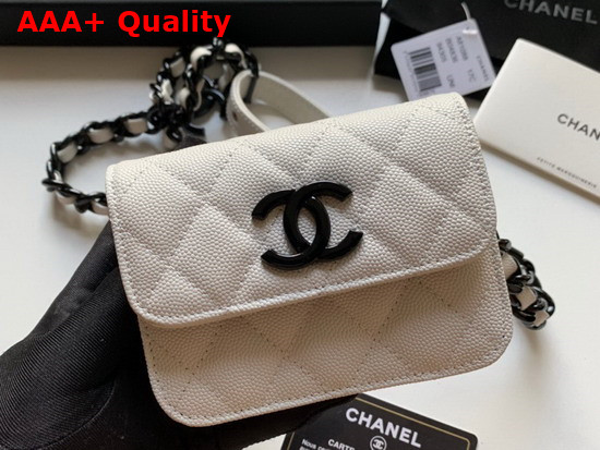 Chanel Belt Flap Card Holder Grained Calfskin Lacquered Metal White AP1955 Replica