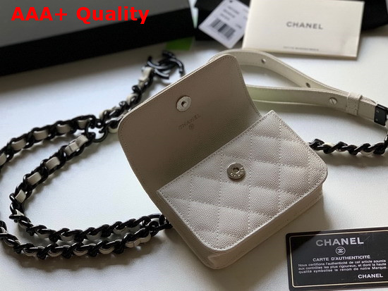 Chanel Belt Flap Card Holder Grained Calfskin Lacquered Metal White AP1955 Replica