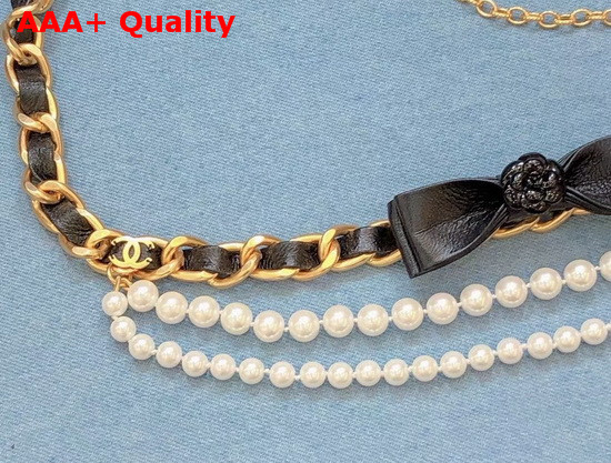 Chanel Belt Metal Glass Pearls and Calfskin Gold Pearl White and Black AB4460 Replica