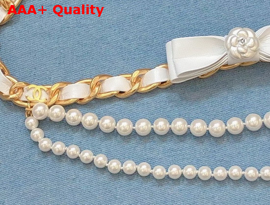 Chanel Belt Metal Glass Pearls and Calfskin Gold and White AB4460 Replica