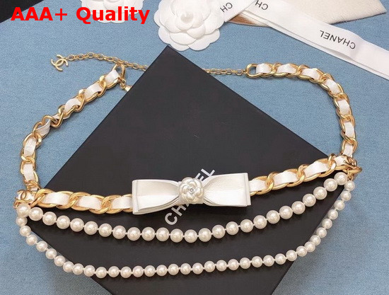 Chanel Belt Metal Glass Pearls and Calfskin Gold and White AB4460 Replica