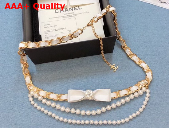 Chanel Belt Metal Glass Pearls and Calfskin Gold and White AB4460 Replica