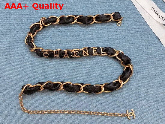 Chanel Belt Metal and Calfskin Gold and Black AB3357 Replica