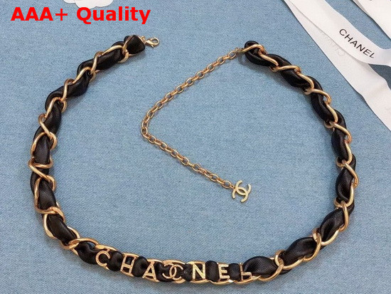 Chanel Belt Metal and Calfskin Gold and Black AB3357 Replica