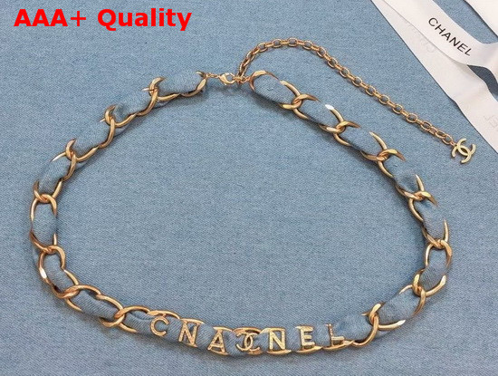 Chanel Belt Metal and Calfskin Gold and Blue AB3357 Replica