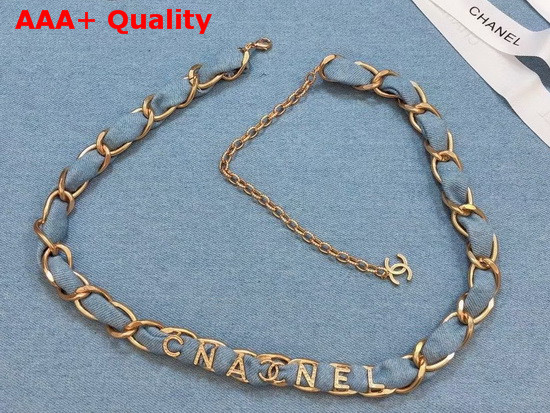 Chanel Belt Metal and Calfskin Gold and Blue AB3357 Replica