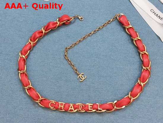 Chanel Belt Metal and Calfskin Gold and Red AB3357 Replica