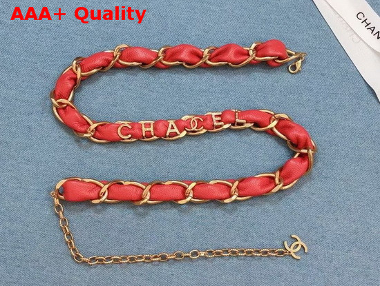 Chanel Belt Metal and Calfskin Gold and Red AB3357 Replica