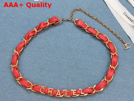 Chanel Belt Metal and Calfskin Gold and Red AB3357 Replica