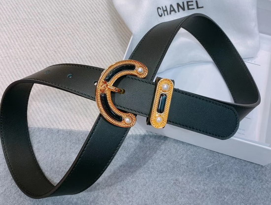 Chanel Belt in Black Calfskin with Gold C Buckle