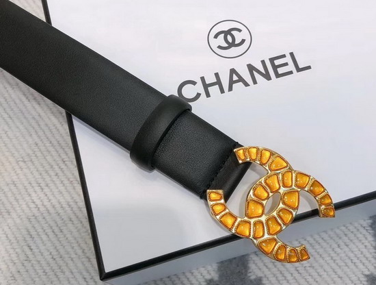 Chanel Belt in Black Calfskin with Gold Metal and Resin CC Buckle