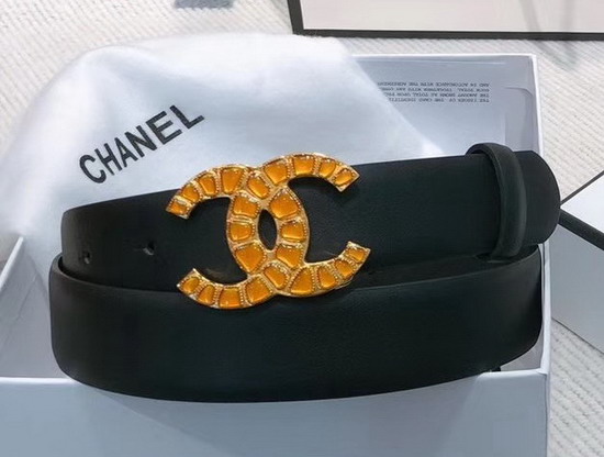 Chanel Belt in Black Calfskin with Gold Metal and Resin CC Buckle