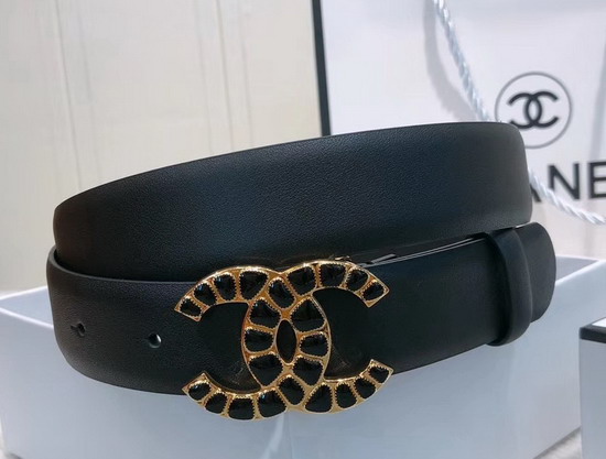 Chanel Belt in Black Calfskin with Resin and Metal CC Buckle