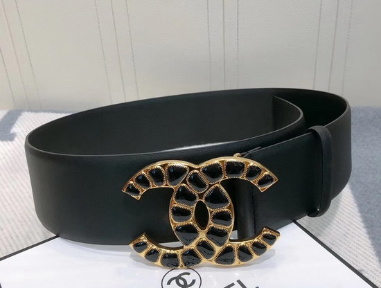 Chanel Belt in Black Calfskin with Resin and Metal CC Buckle