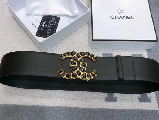 Chanel Belt in Black Calfskin with Resin and Metal CC Buckle