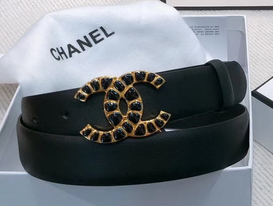 Chanel Belt in Black Calfskin with Resin and Metal CC Buckle