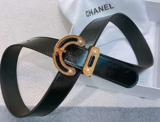 Chanel Belt in Black Crackled Calfskin with Gold C Buckle